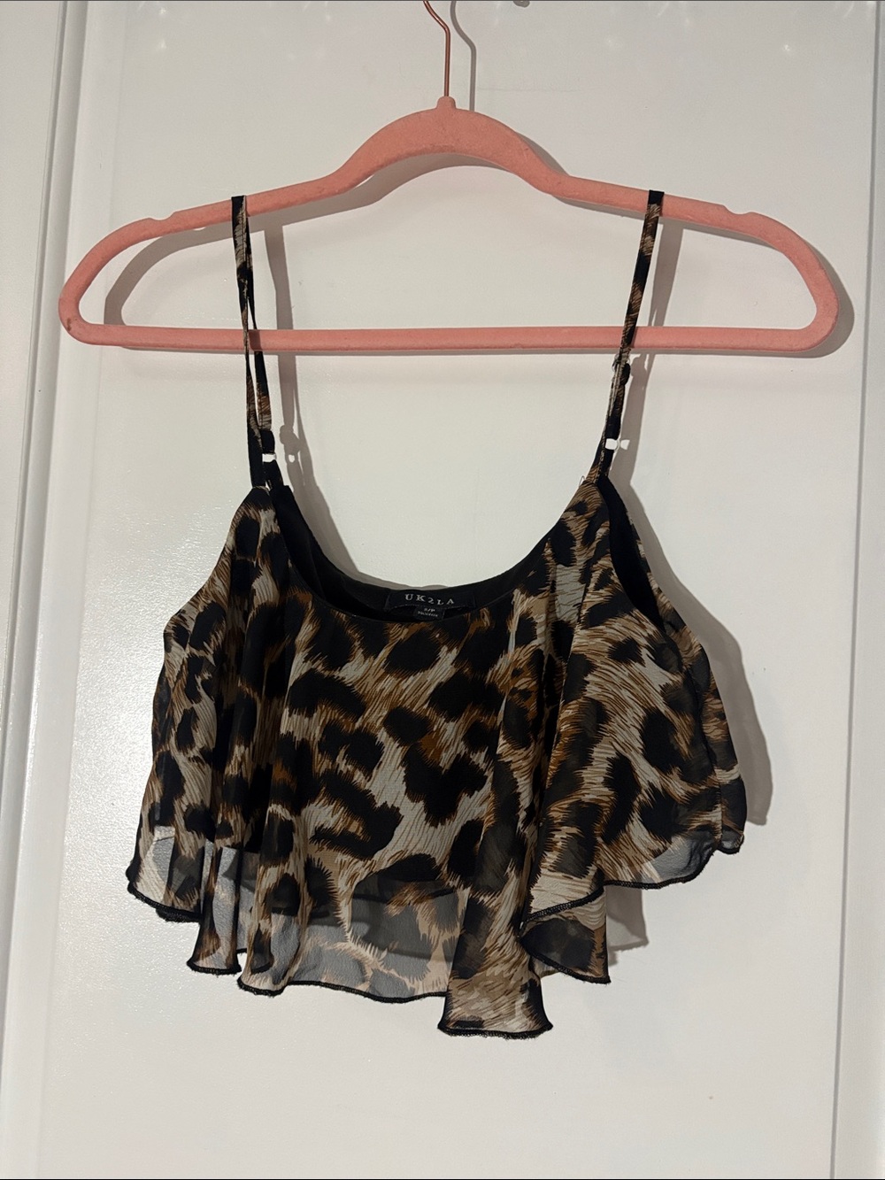 UK2LA Leopard Ruffle Cami in Brown and Black